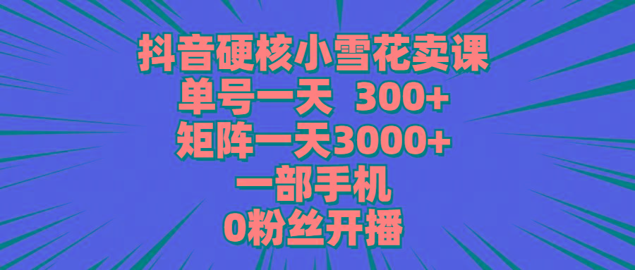 (9551期)抖音硬核小雪花卖课，单号一天300+，矩阵一天3000+，一部手机0粉丝开播-鑫梵淘